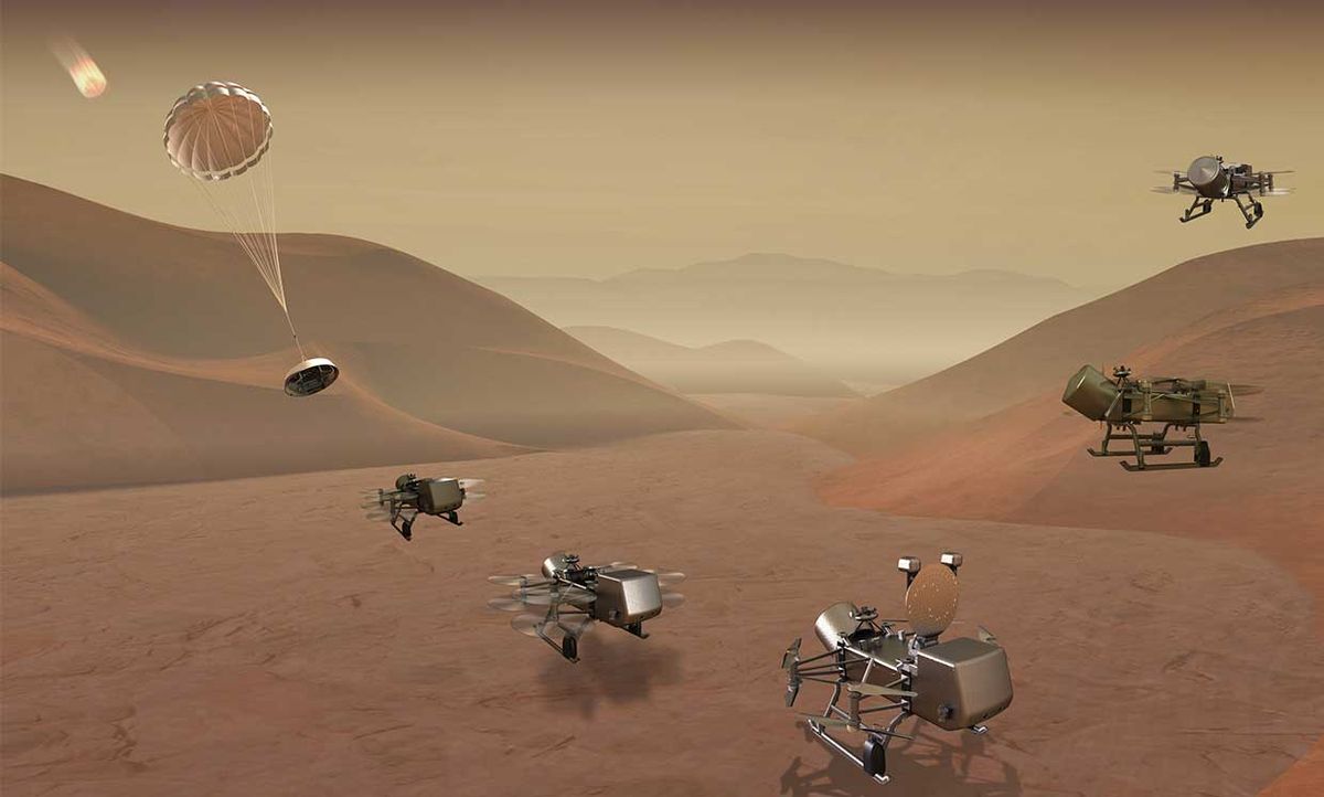 NASA's Dragonfly octocopter drone will explore the surface of Saturn's moon Titan and drill for signs of life there
