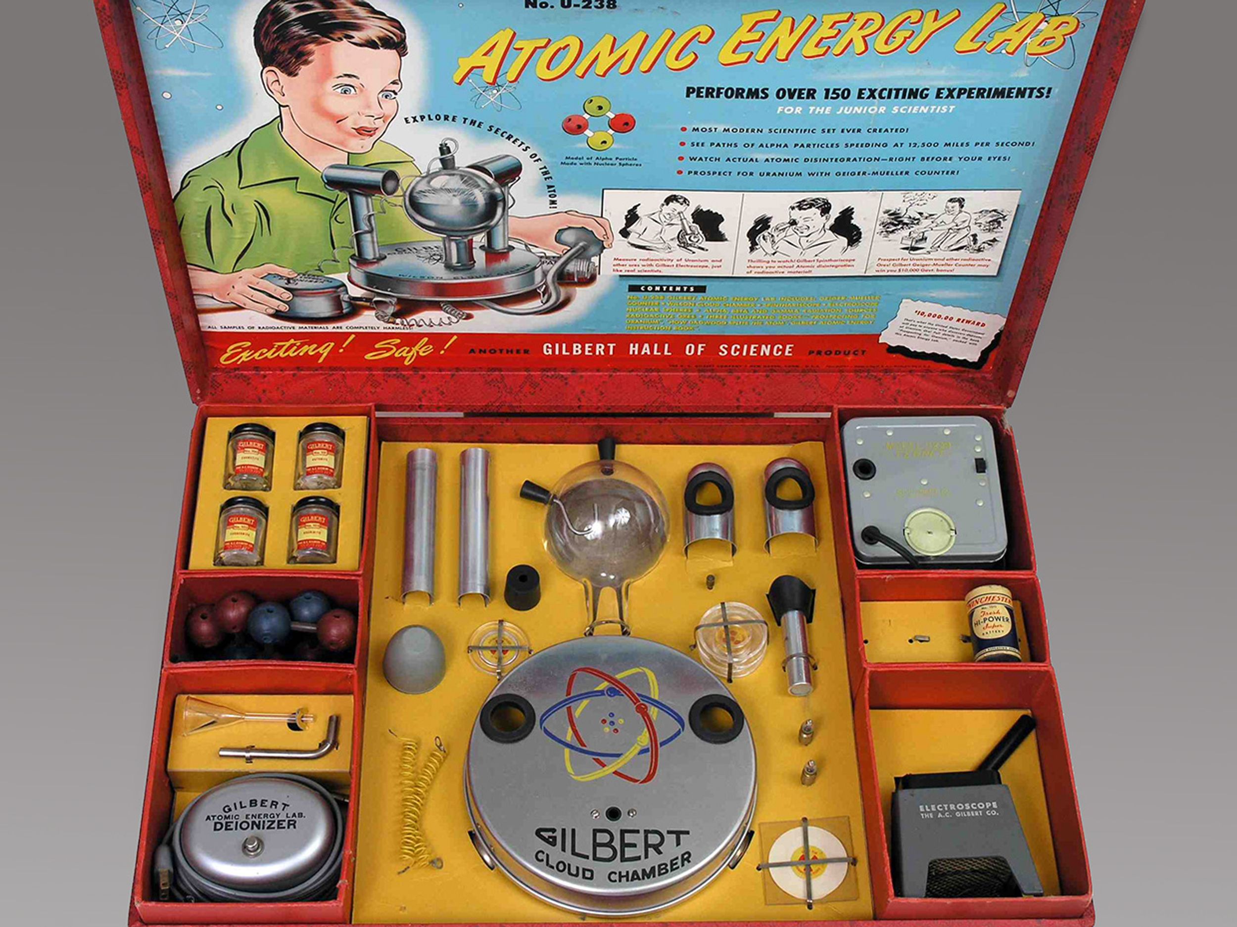 Overhead photo of the boxed "Atomic Energy Lab."