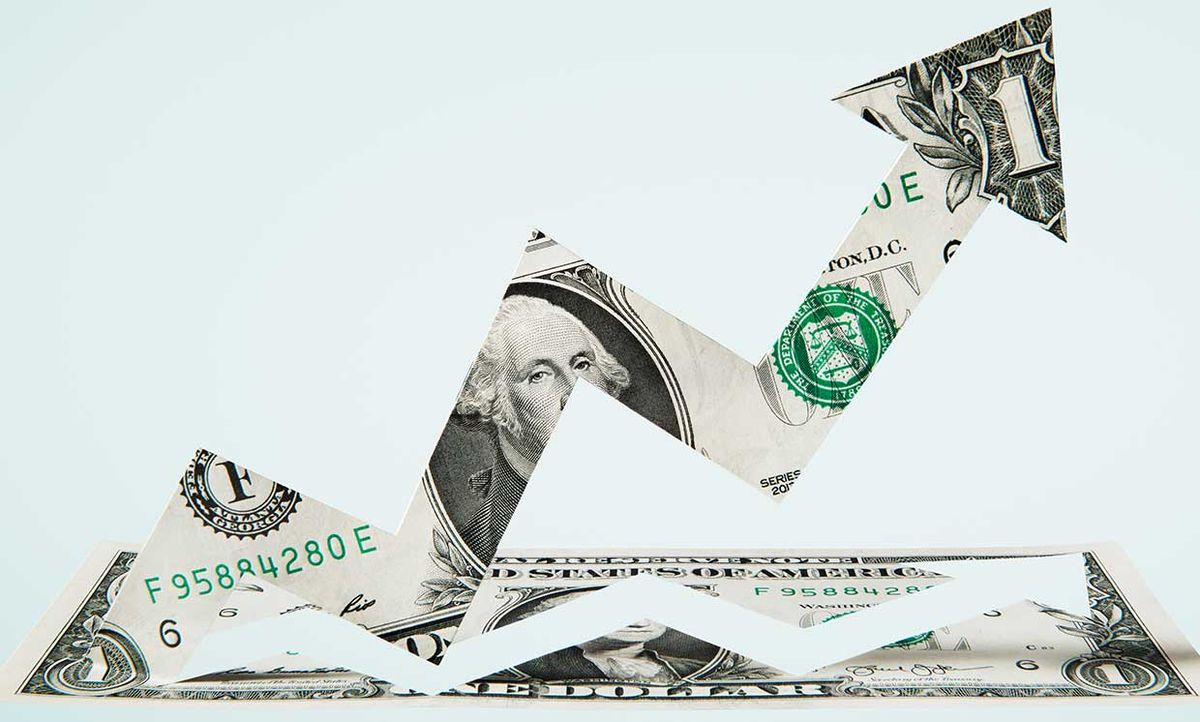Paper-cut dollar - Upwards arrow