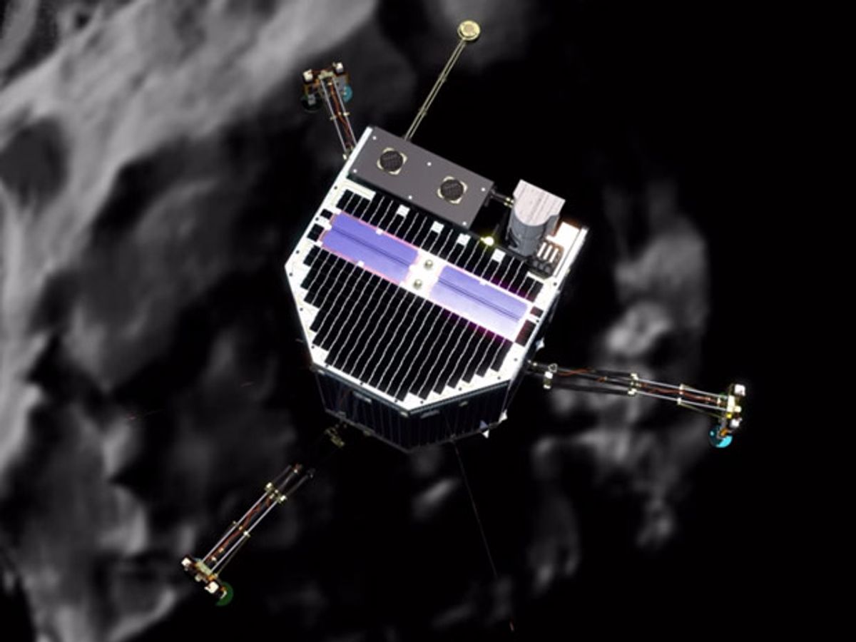 Philae approaching a comet.