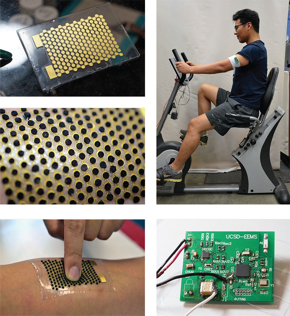 Photo-group showing how a wearable turns sweat into energy.