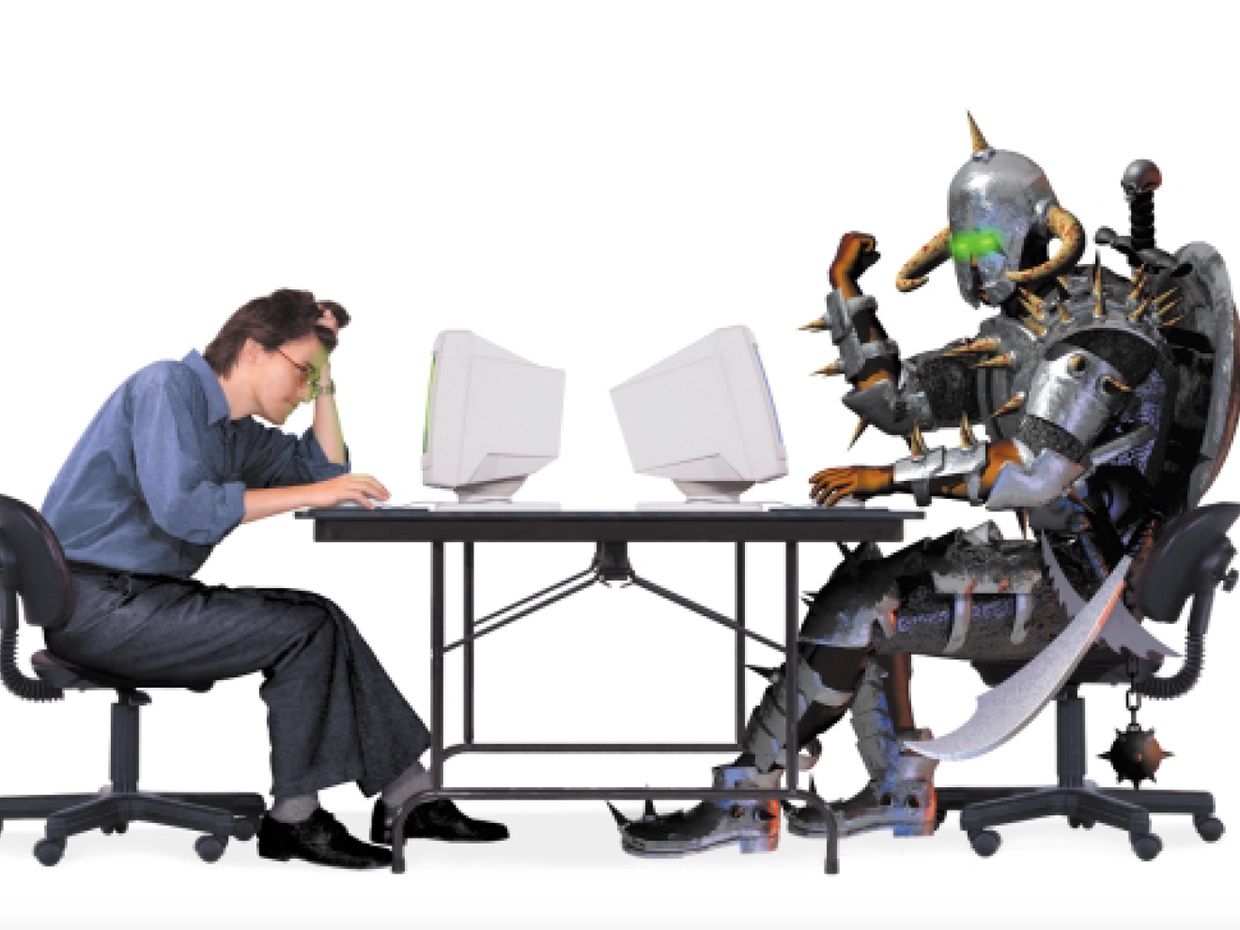 photo illustration of human and non-human opponent.