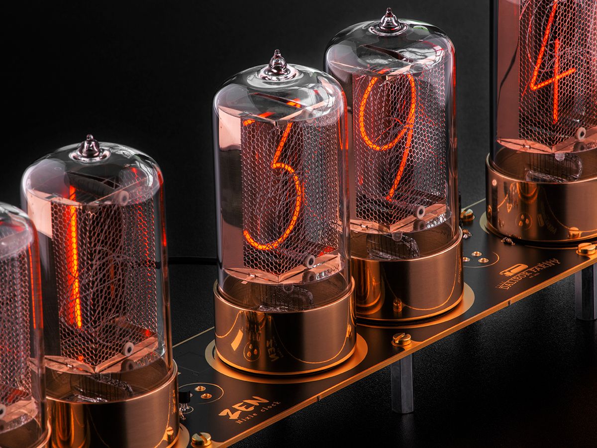 Photo of a clock featuring modern-day Nixie tubes made by Dalibor Farny.