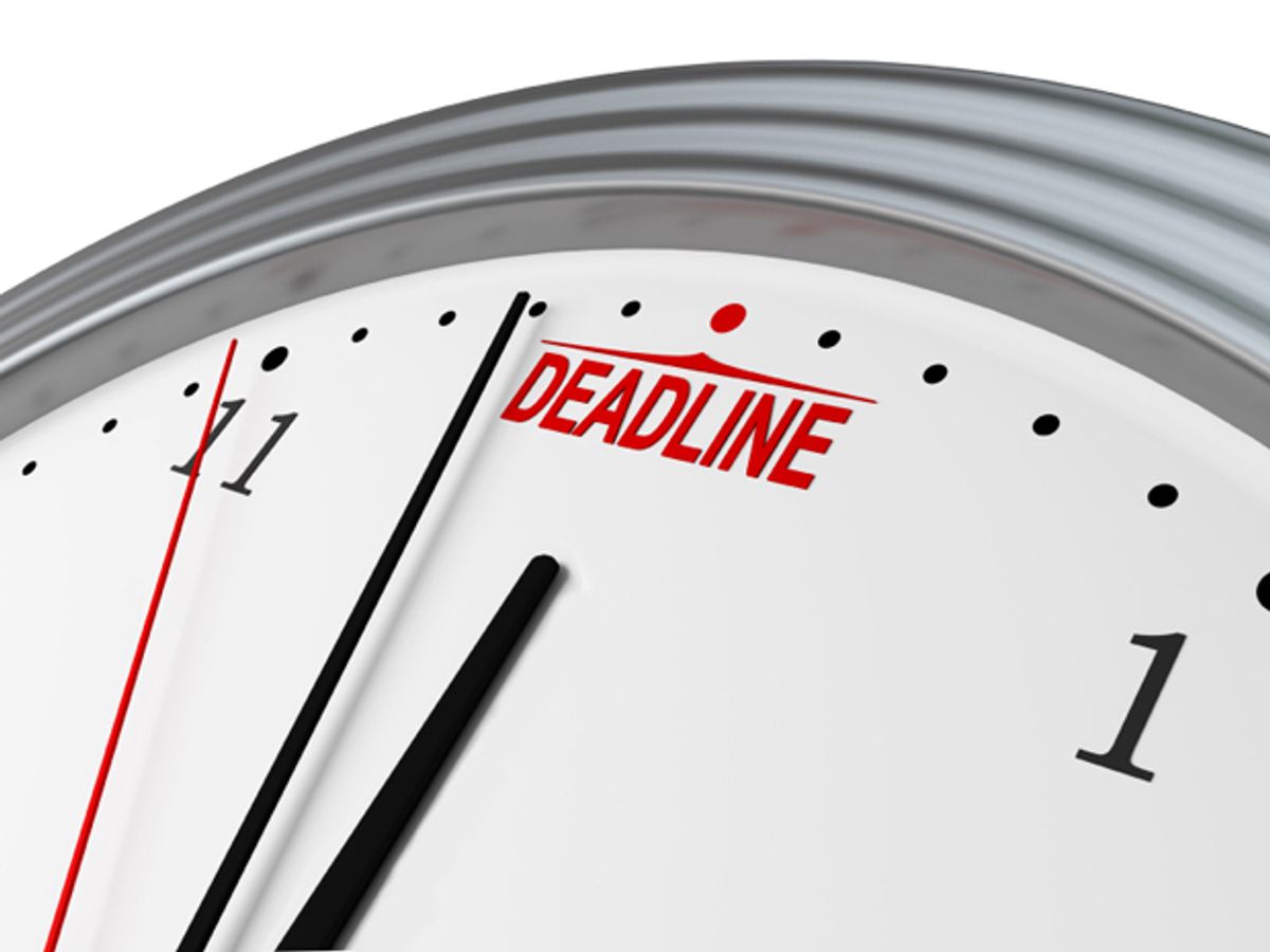 Photo of a clock that says "deadline."