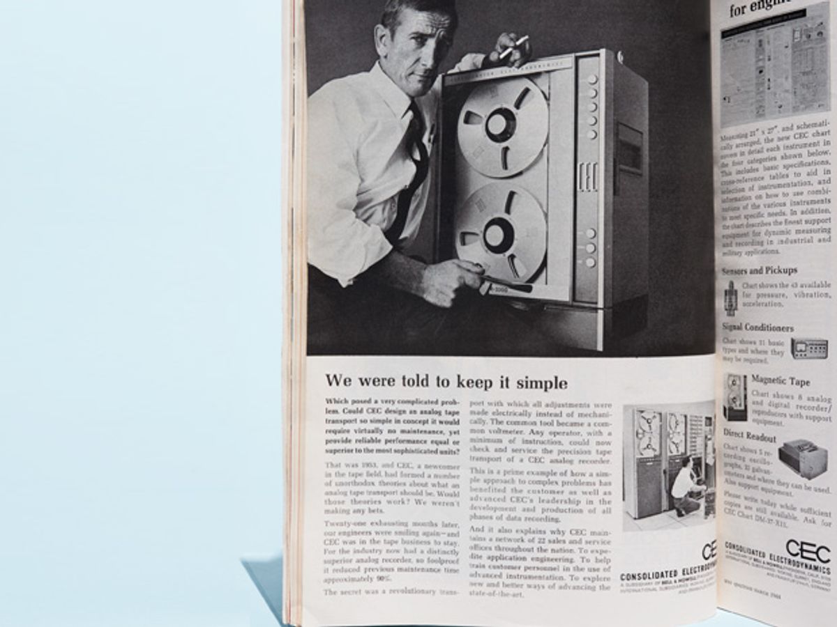 Photo of a March 1964 ad for analog data recorders.