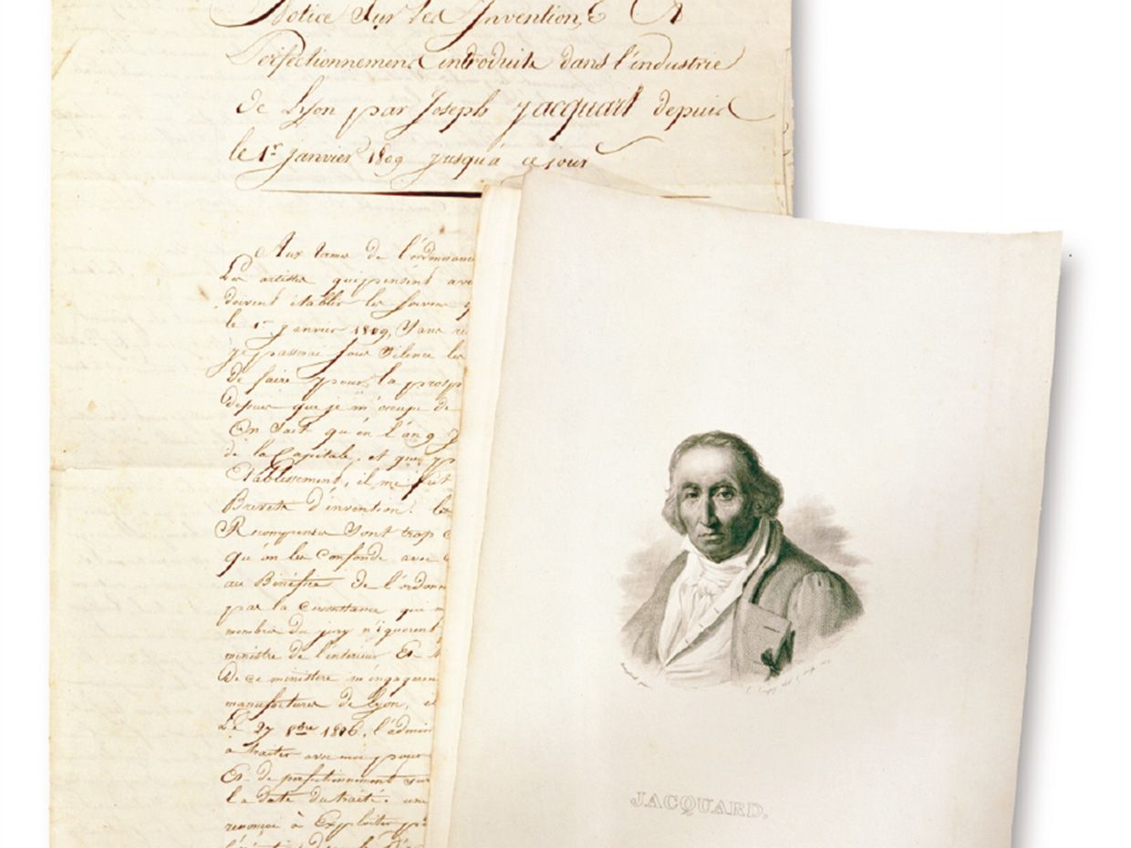 Photo of  a signed, unpublished manuscript written by Joseph Marie Jacquard.