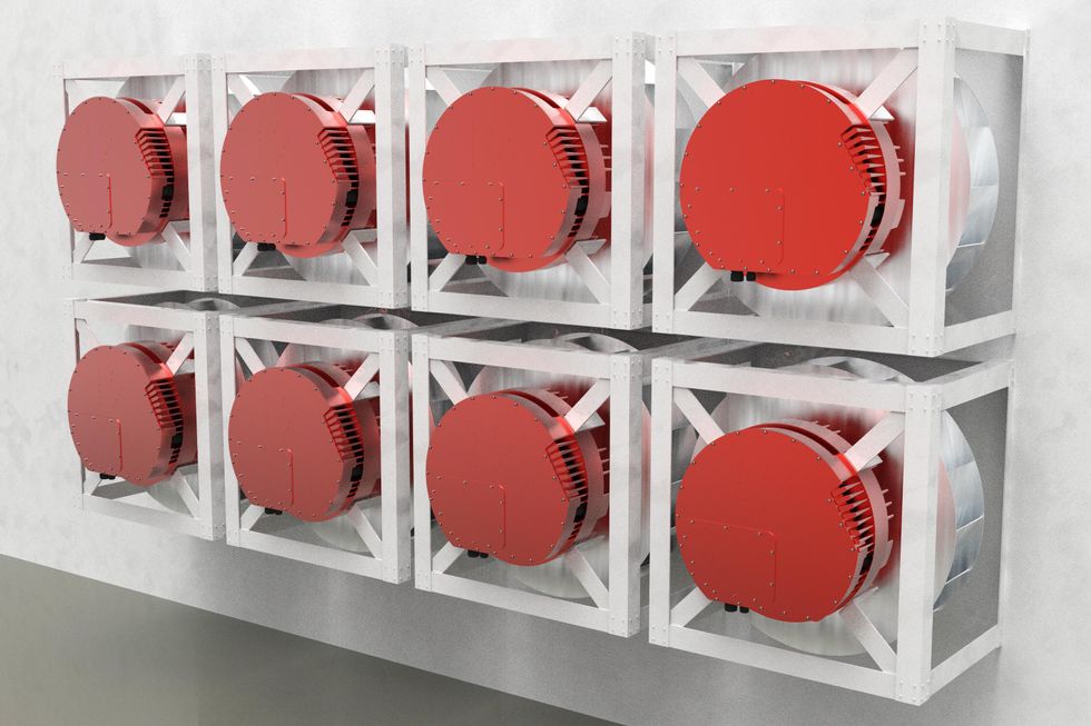 Photo of an array having two layers, each of which contains four motors.