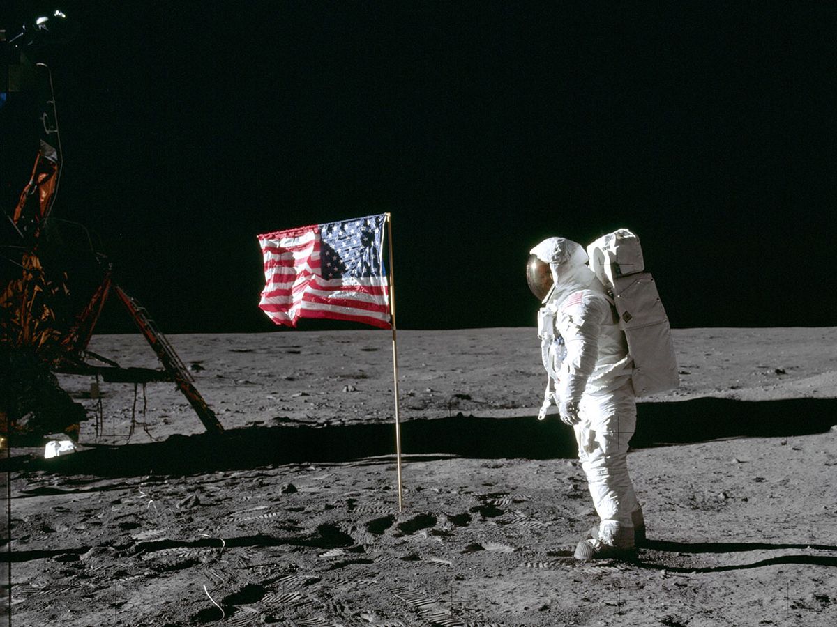Photo of Astronaut Buzz Aldrin on the moon's surface.