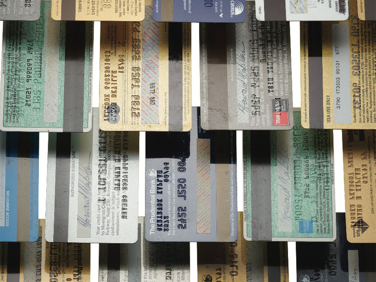 Photo of backs of credit cards.