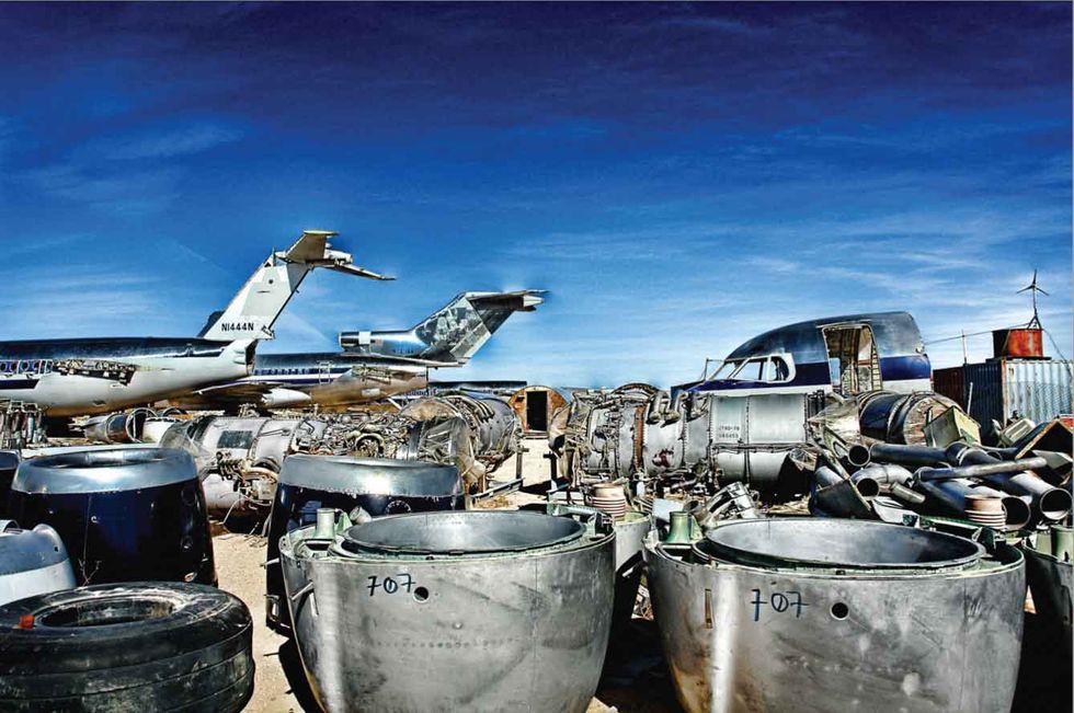 Photo of decommisioned planes and airplane parts.  