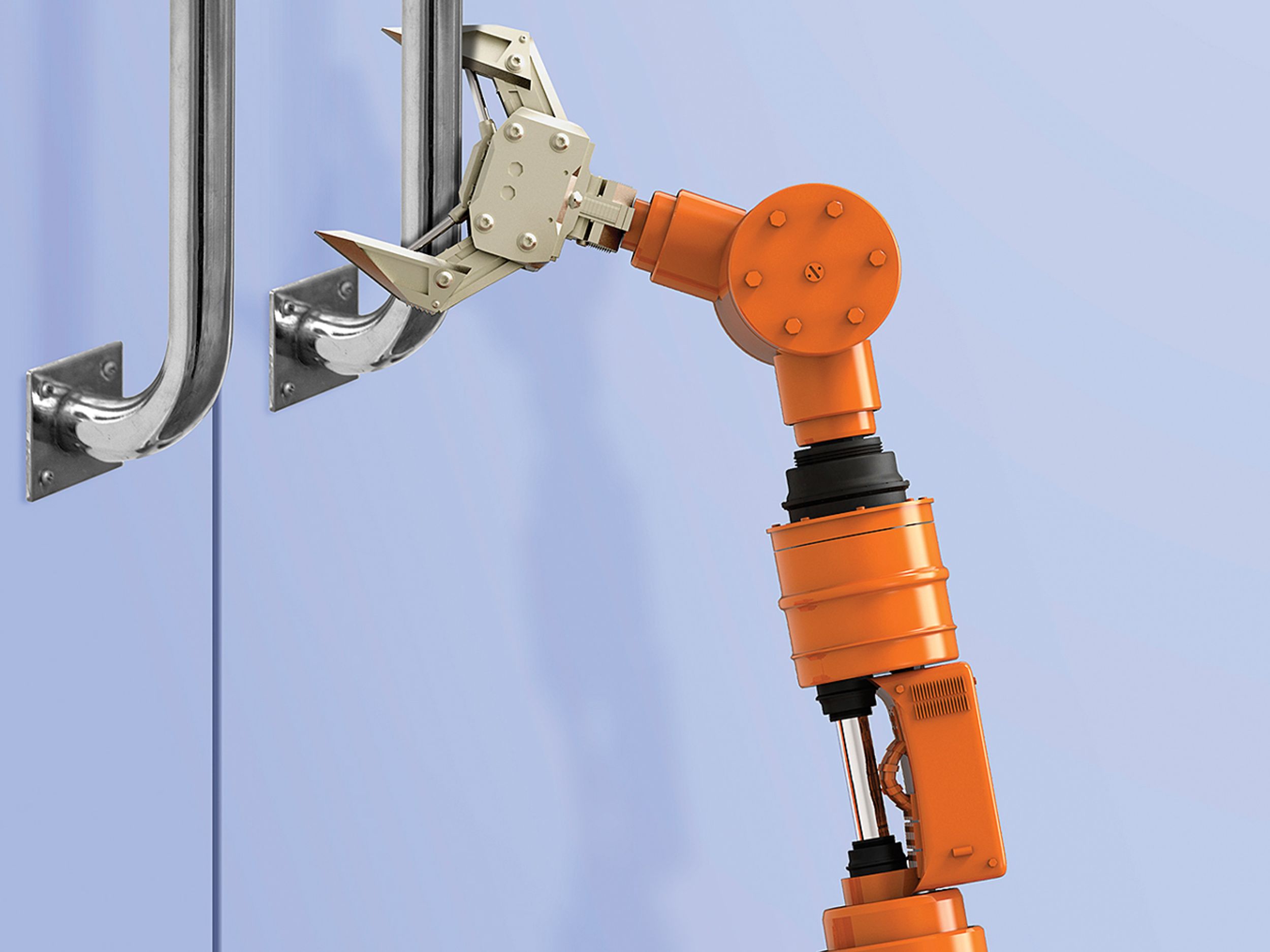 Photo of robot arm grabbing door handle.