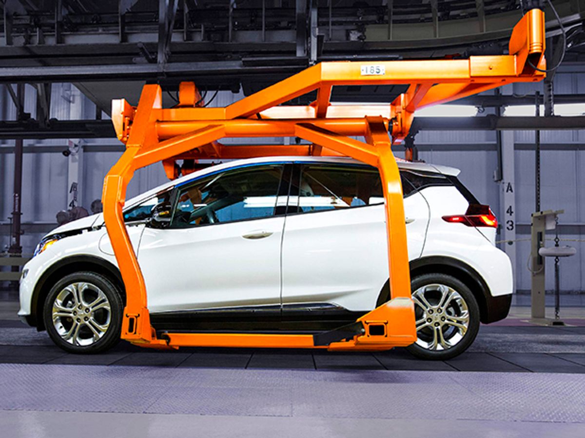Photo of the Chevy Bolt on assembly line.