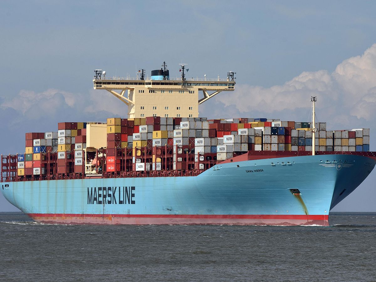 Photo of the Emma Maersk cargo ship.