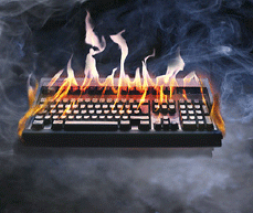 Photo of typewriter on fire.