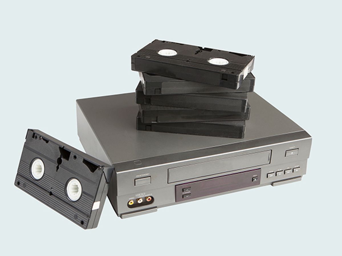 Photo of VCR, VHS, videocassette recording tapes