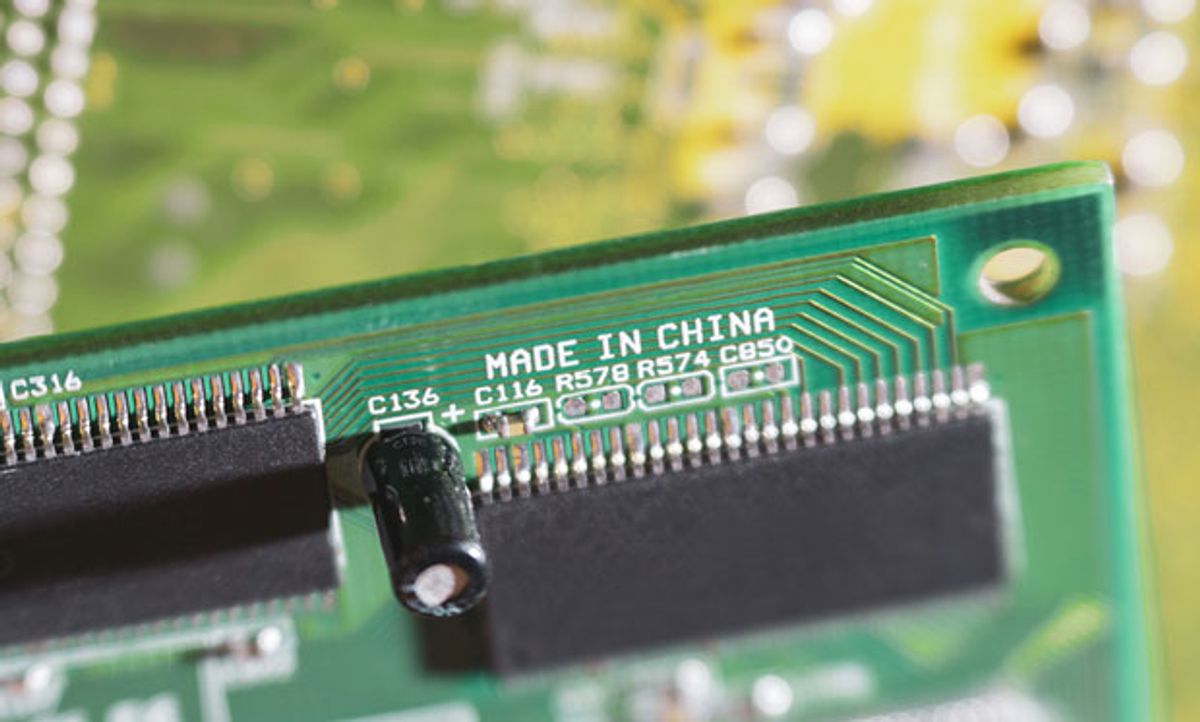 Photograph of a chip that says “Made in China.“