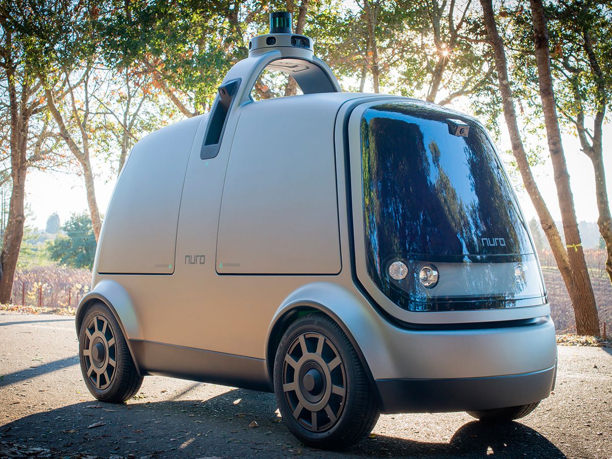 Photograph of Nuro's self-driving delivery vehicle.