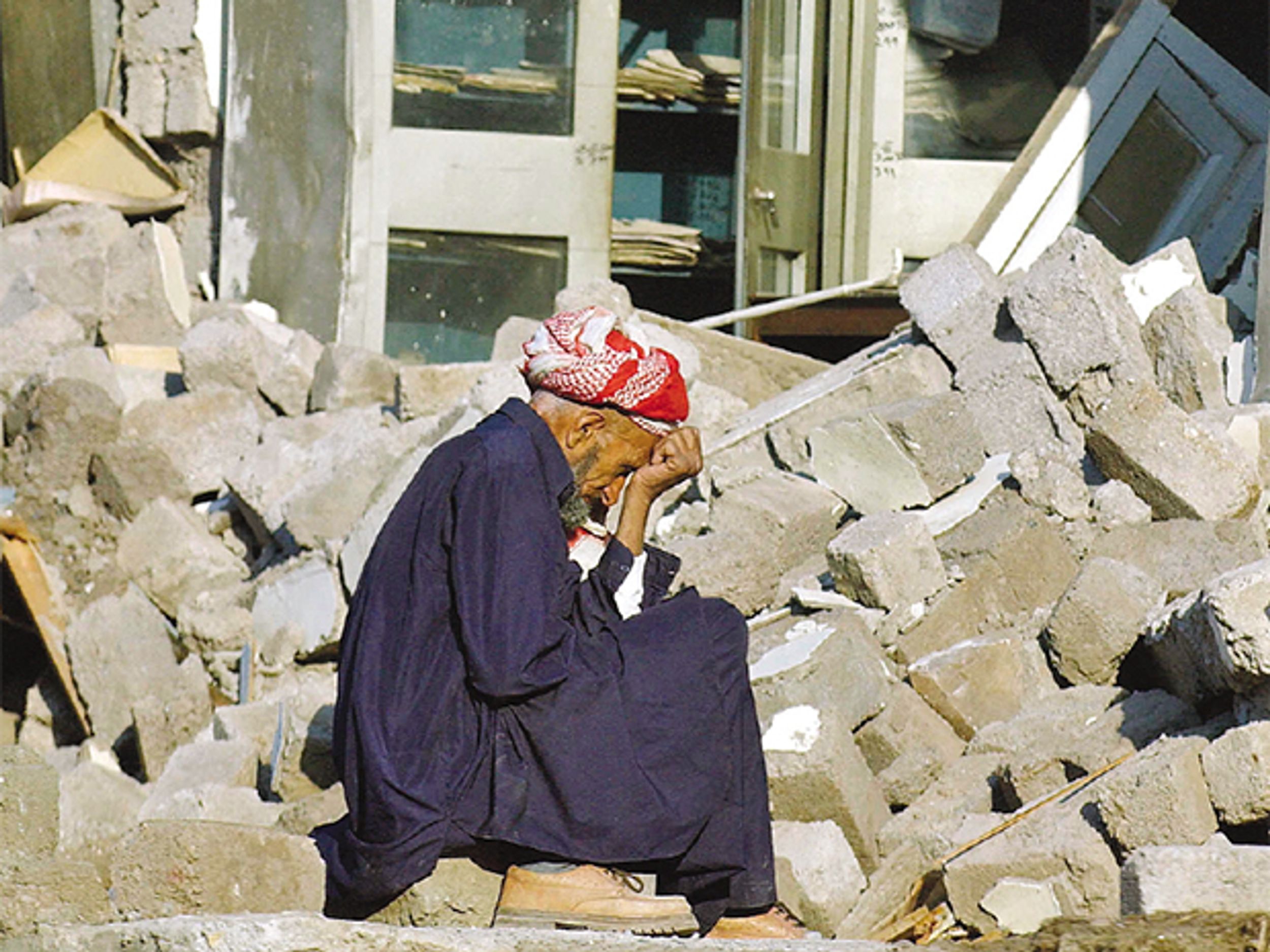 Post-earthquake photo of person on the Pakistani side of Kashmir.