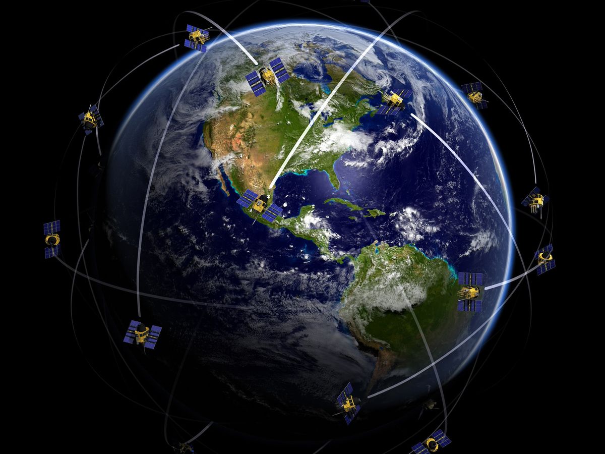 round earth with satellite pathways going around