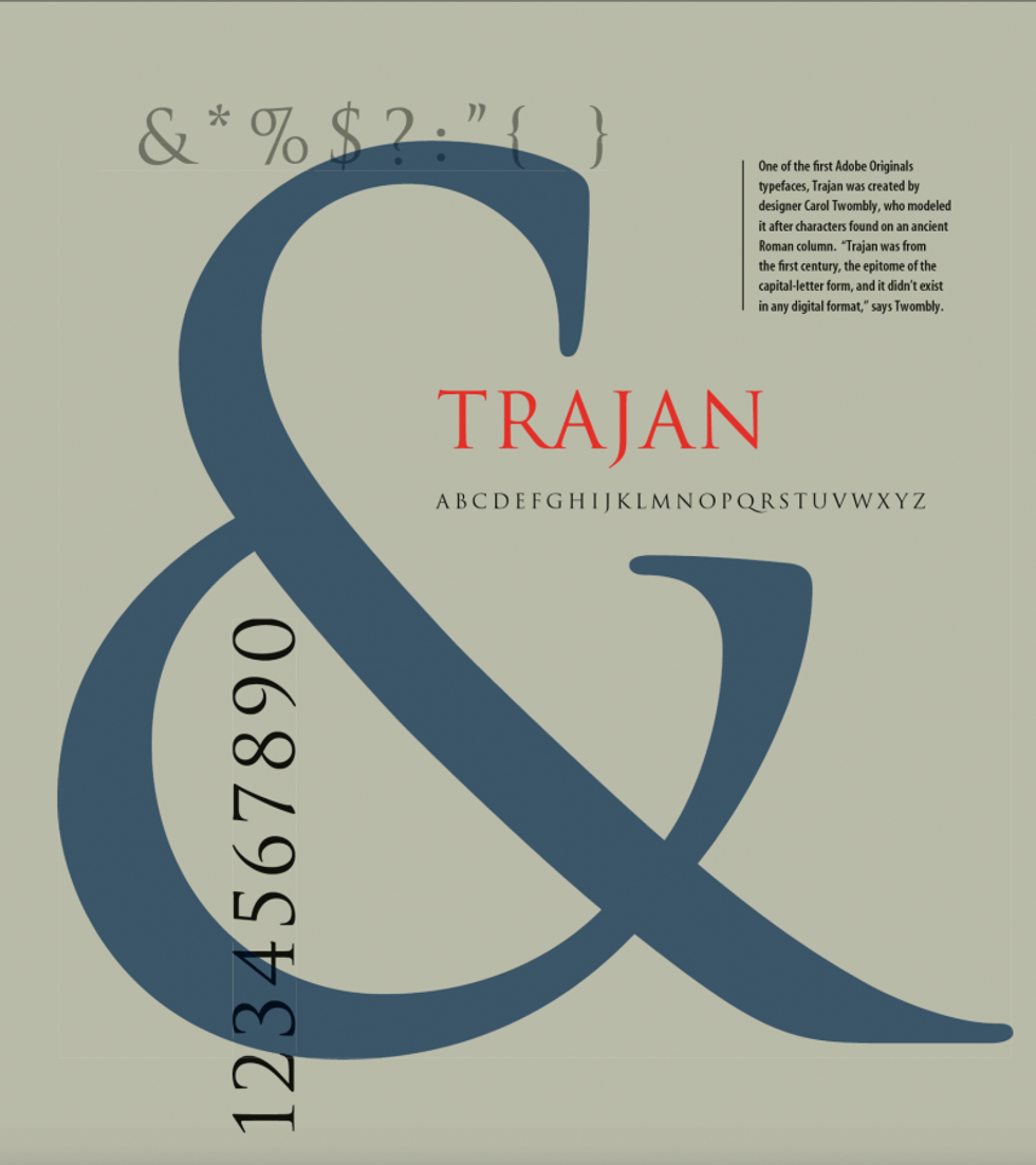 Samples of a typeface called Trajan.
