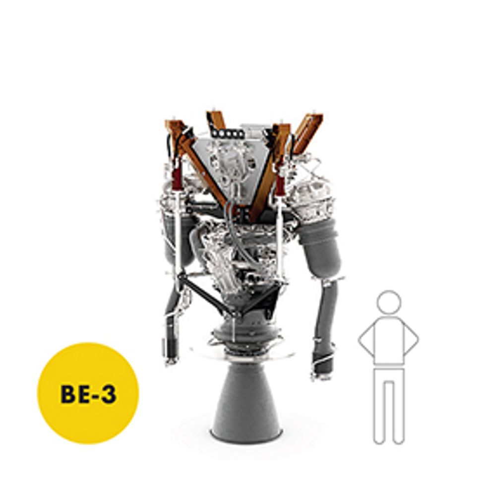 Scale of the BE-3 compared to an icon of a human being.