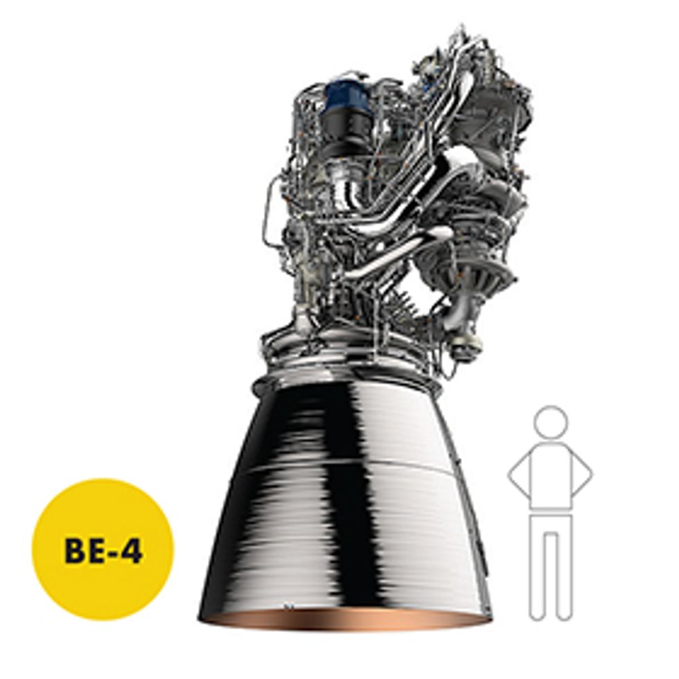 Scale of the BE-4 compared to an icon of a human being.