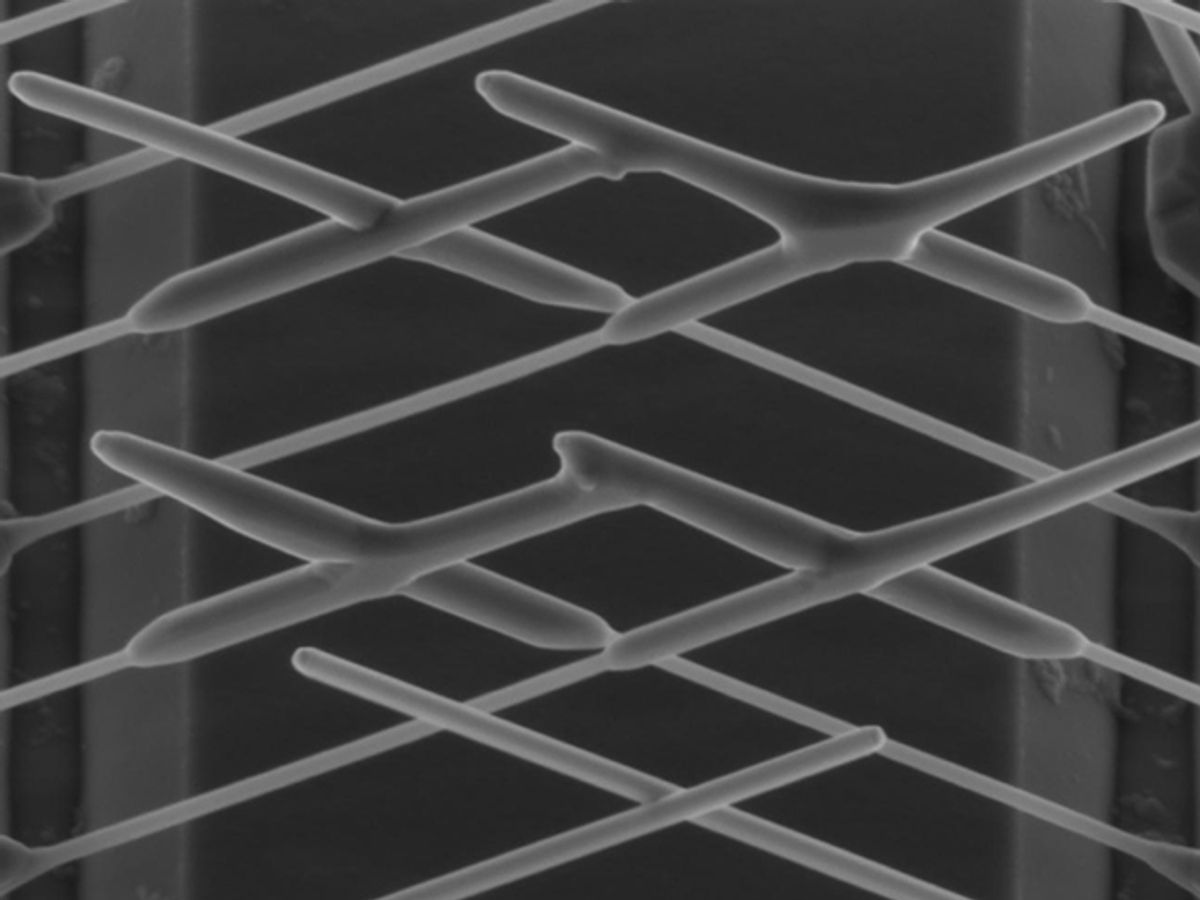 Scanning electron microscope image of growing InP nanowires thereby forming multiple junctions