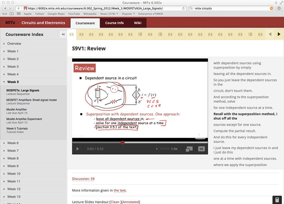 screen shot MIT online circuit design