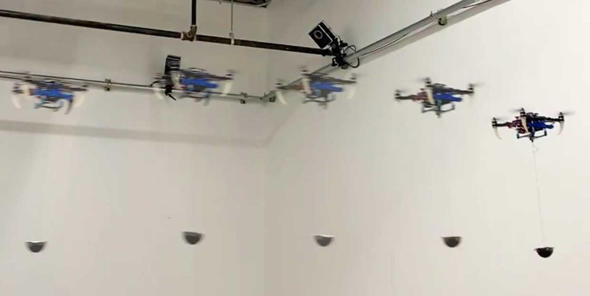 Screen stills showing the movement of the drone and cargo