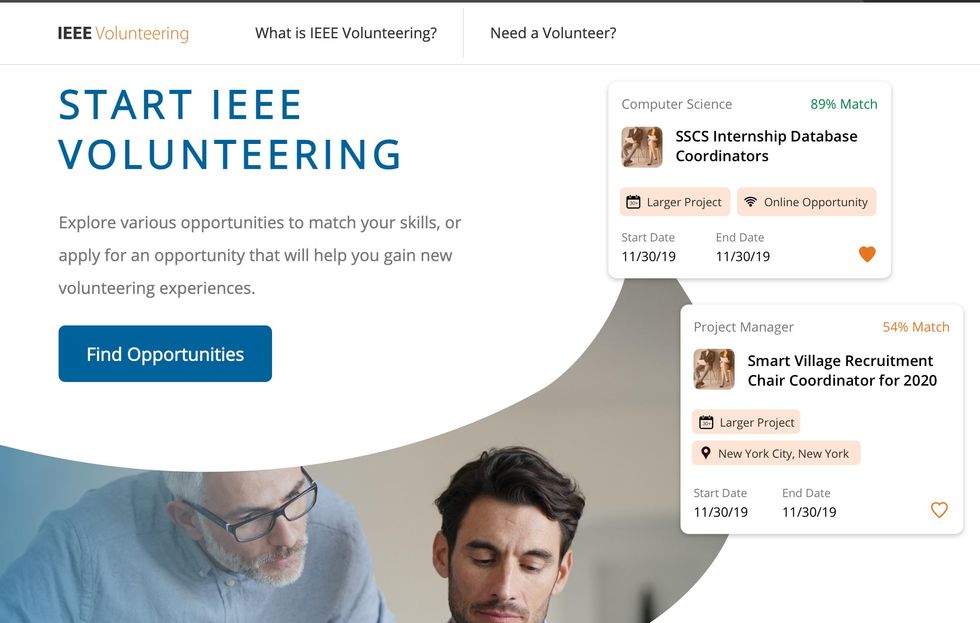 Screenshot of the IEEE Volunteering page