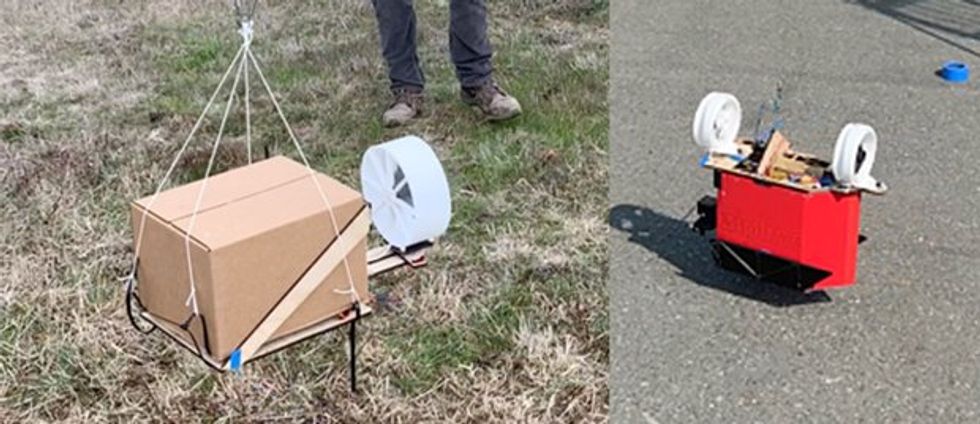 Side by side images show a box with one white fan and a red box with two white fans.
