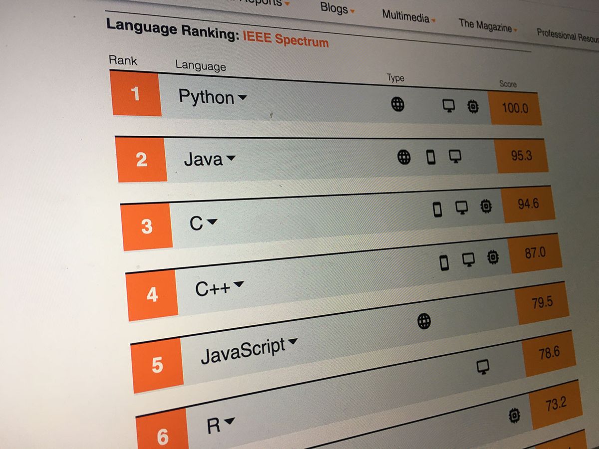 Skewed screenshot of the Top Programming Languages app.