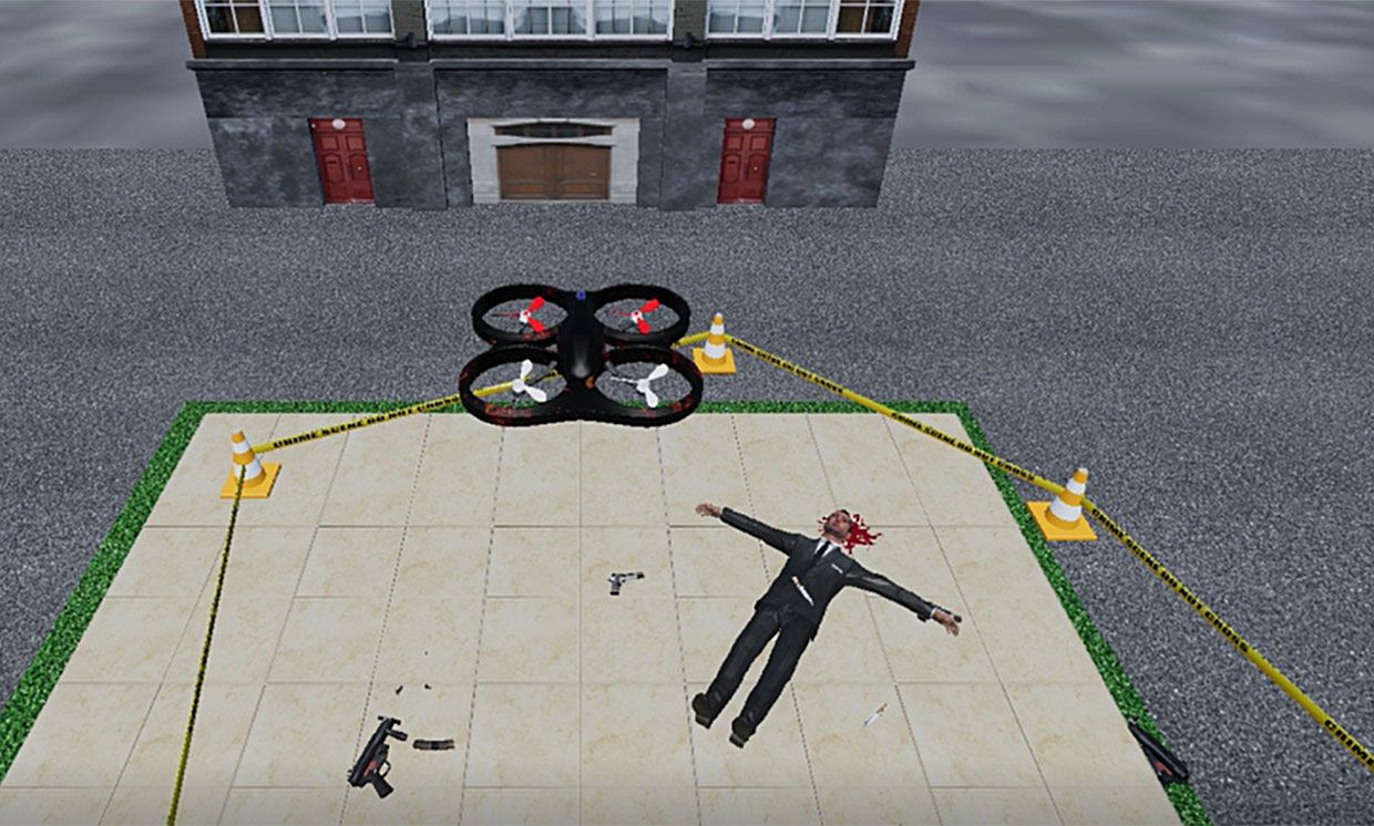 Still image from a video simulation of AirCSI over a crime scene.