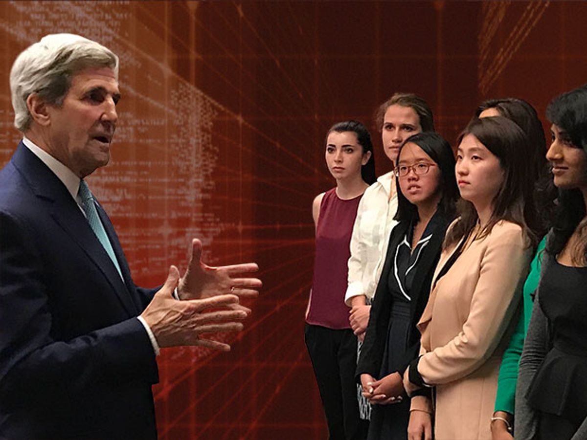 Students from Stanford's first Hacking for Diplomacy class meet with U.S. Secretary of State John Kerry