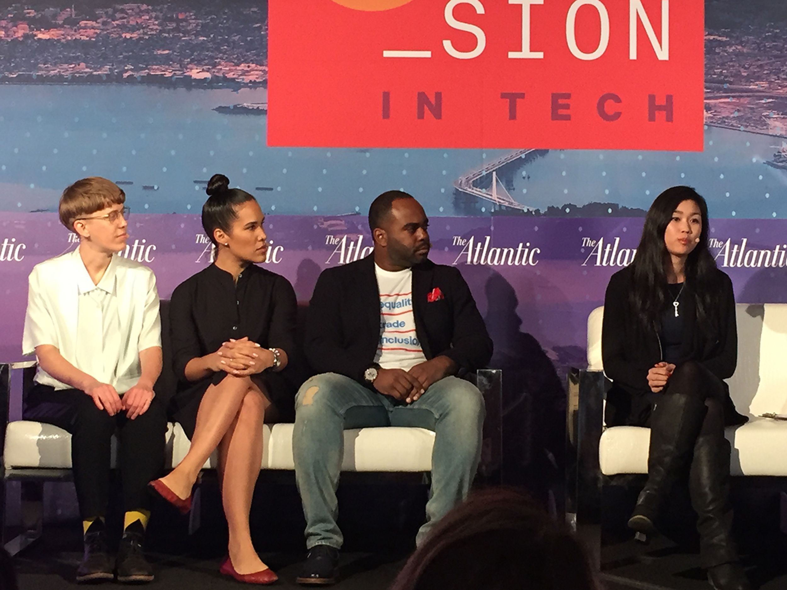 Tash Wilder, Mimi Fox Melton, Damien Hooper-Campbell, and Tracy Chou at The Atlantic’s Inclusion in Tech summit.