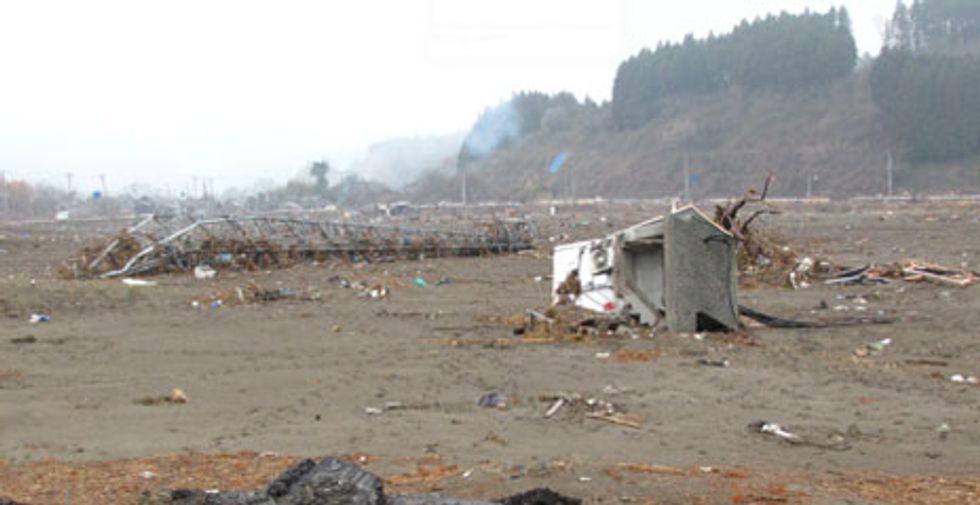 The 11 March tsunami in Japan destroyed a base station and cell tower near Rikuzentakata.