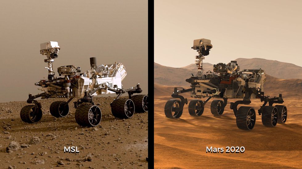 The Curiosity and Perseverance Mars rovers.
