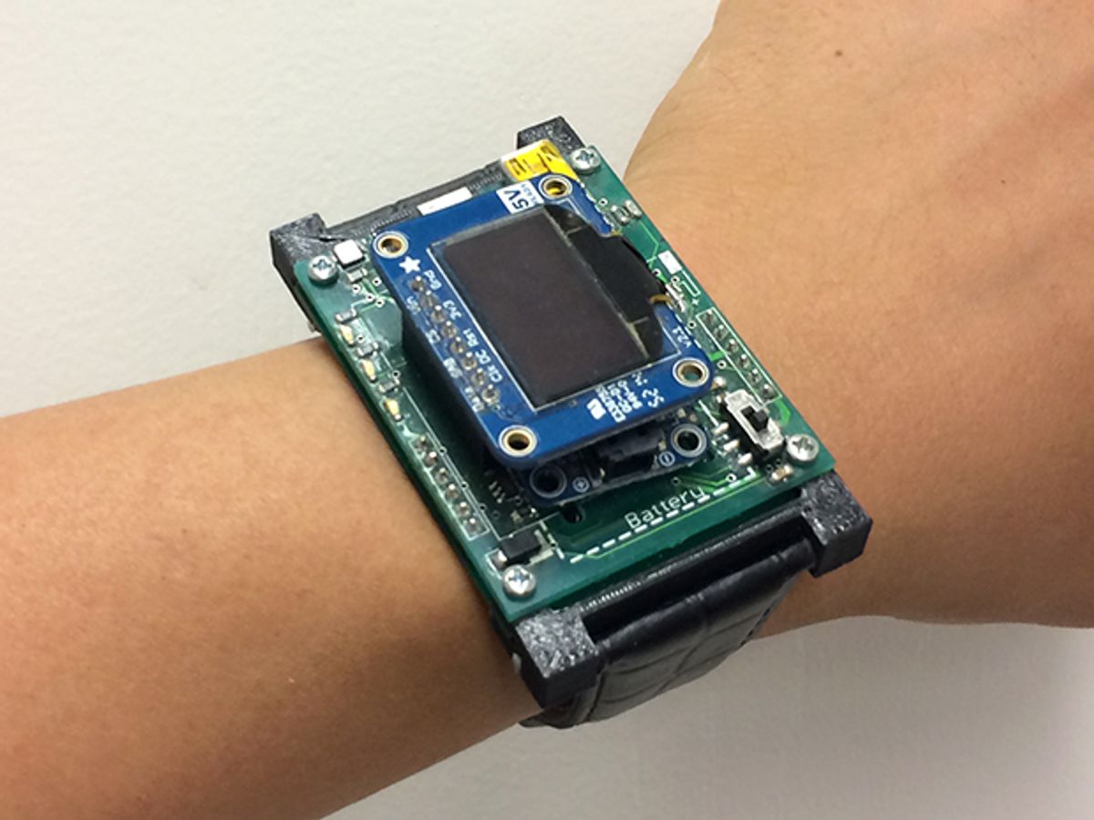 The electronic mosquito prototype on a volunteer's wrist