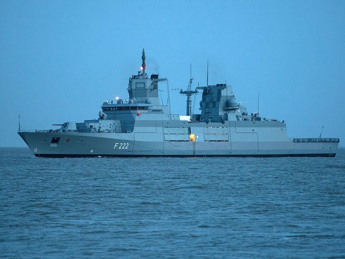 The F125 frigate 'Baden-Wuerttemberg' sails in Cuxhaven, Germany
