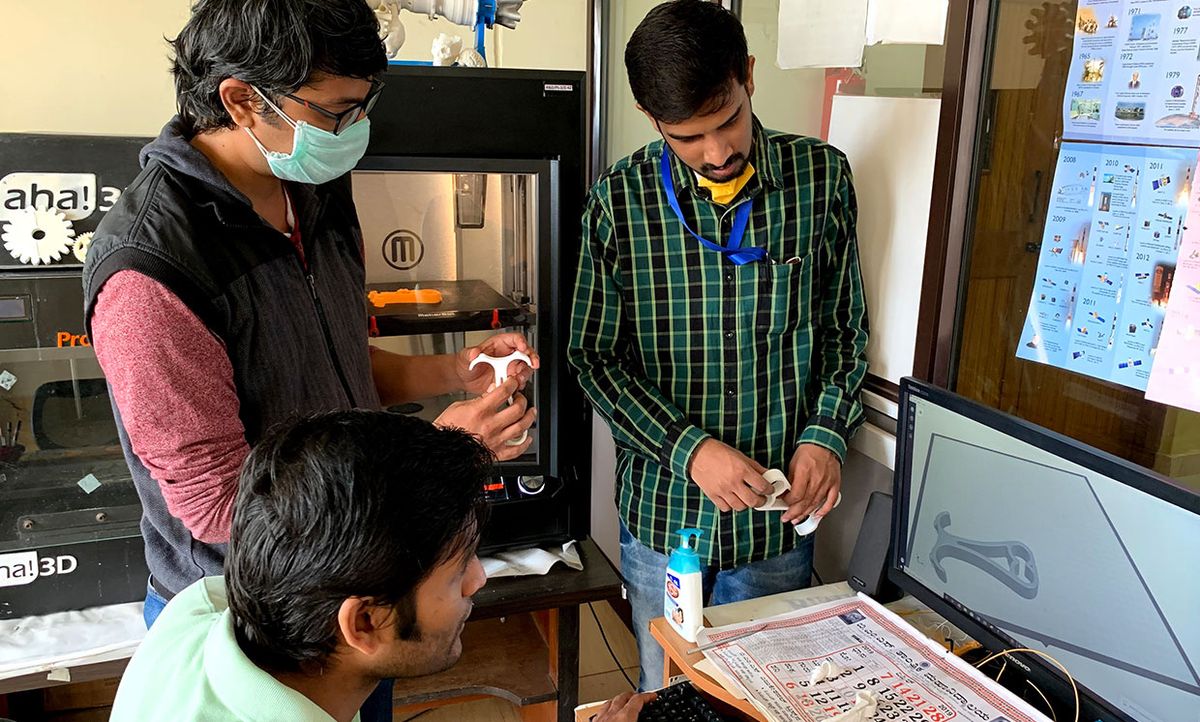 The IEEE Bangalore Section received a grant to 3D print personal protection items including a finger protection cover, a grabber, a door opener, and an elbow-operated soap dispenser.