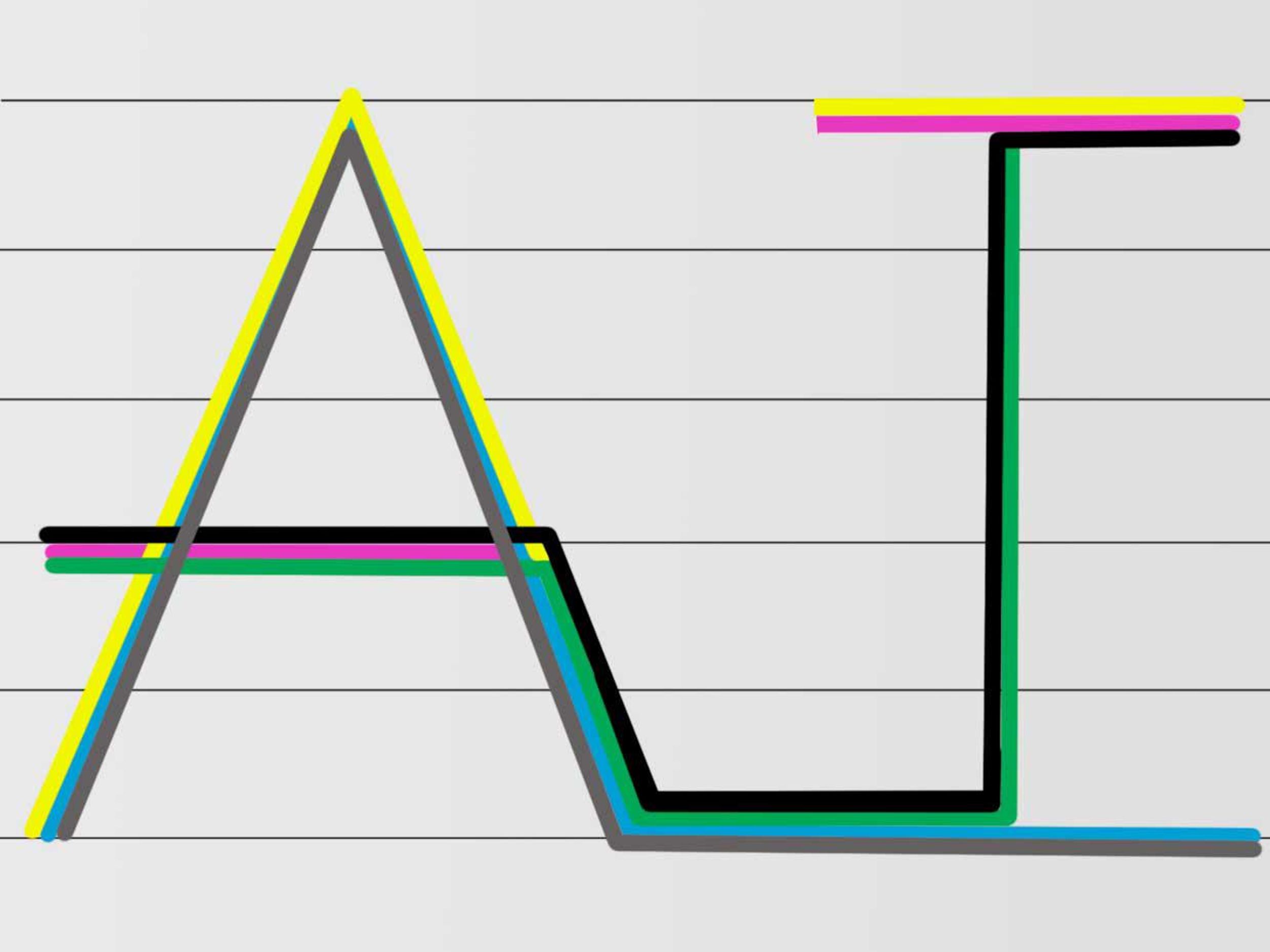 The letters AI in colored lines on a graph
