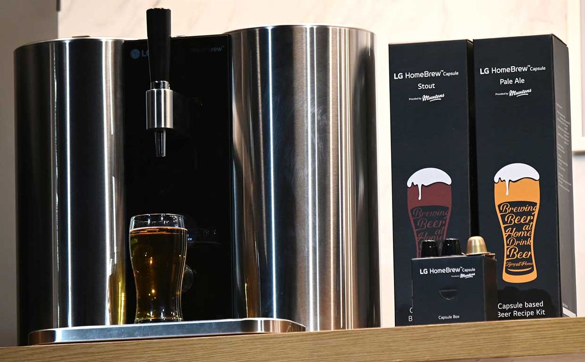 The LG HomeBrew beer maker is displayed at the LG press conference during CES 2019 in Las Vegas, Nevada on 7 January.