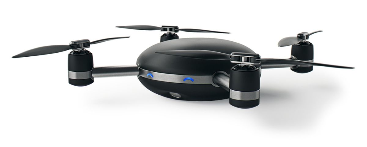 The Lily camera drone is a black quadcopter.