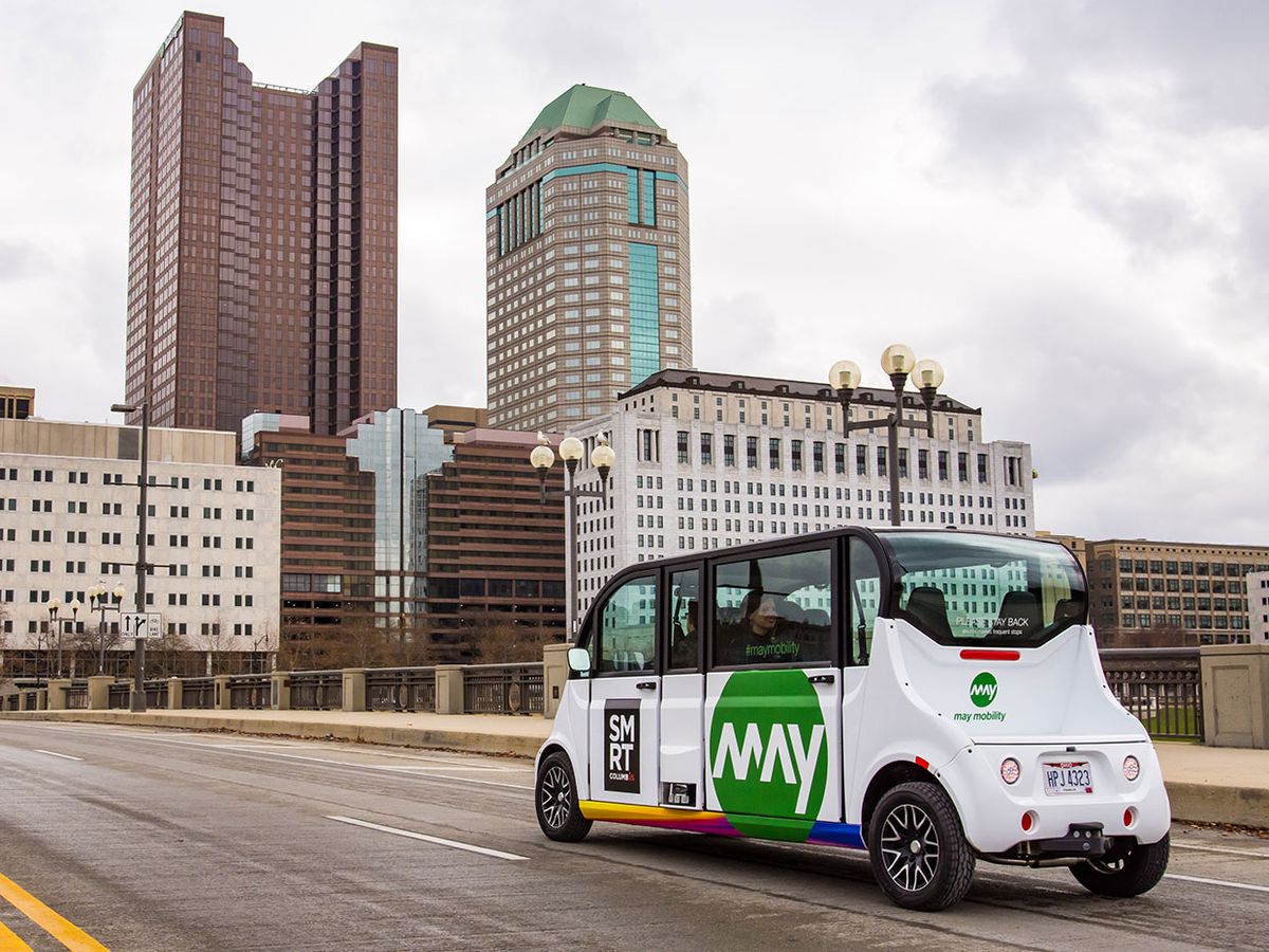 The May Mobility self-driving shuttle in Columbus, Ohio.