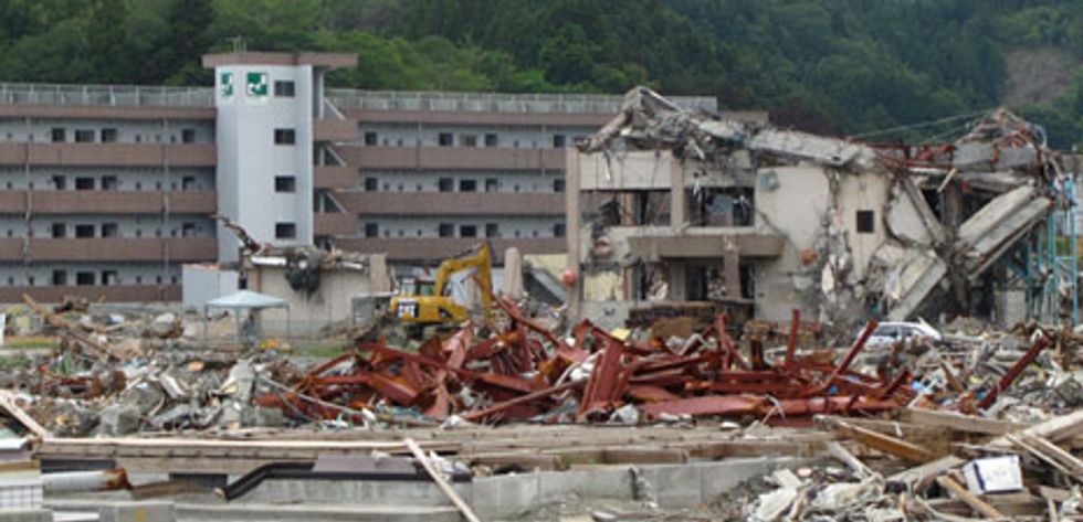 The tsunami evacuation structure seen in the background saved lives in Minami Sanriku, Japan. Such buildings could also save lives along the U.S. Pacific Northwest coast.