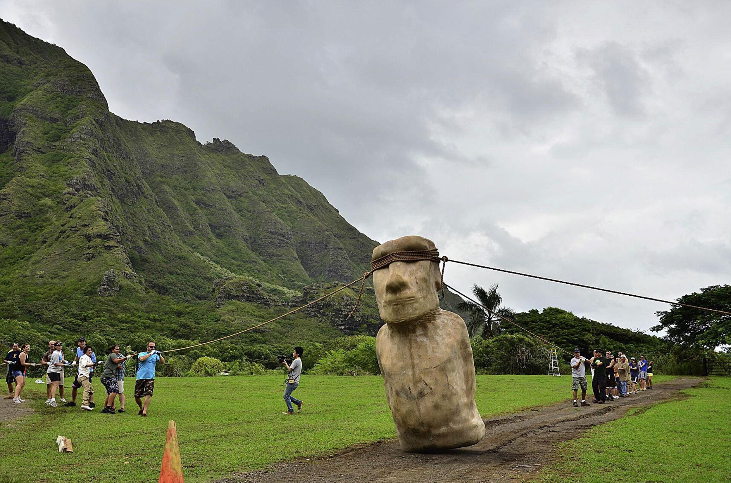 ​The "walking" megalithic statues of Easter Island. 