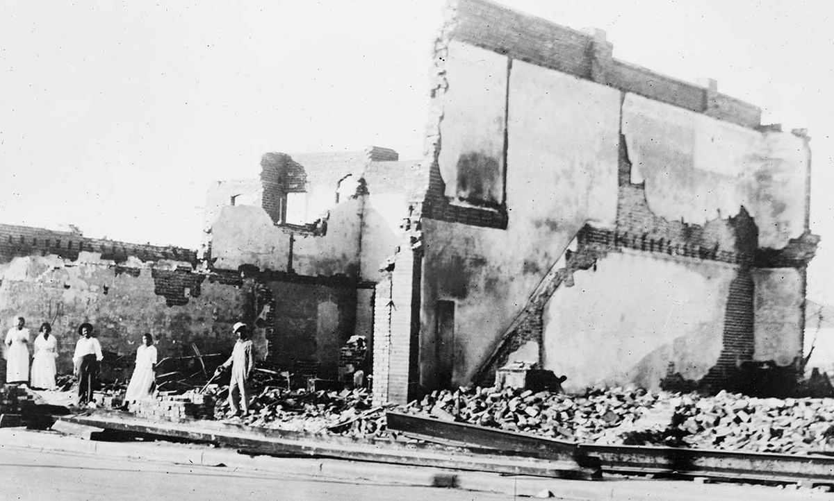 The Woods Building following the Tulsa Massacre in 1921.
