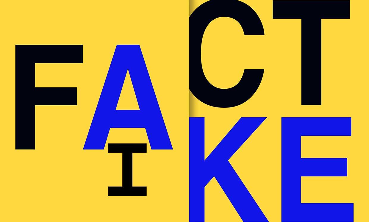The words Fact, Fake and AI intertwined