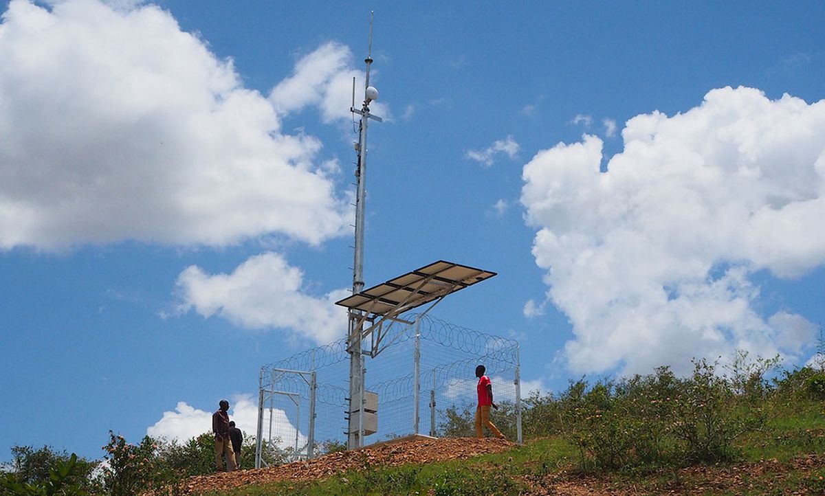 This cell tower in Rwanda uses solar panels to stay off the grid and require little to no maintenance.