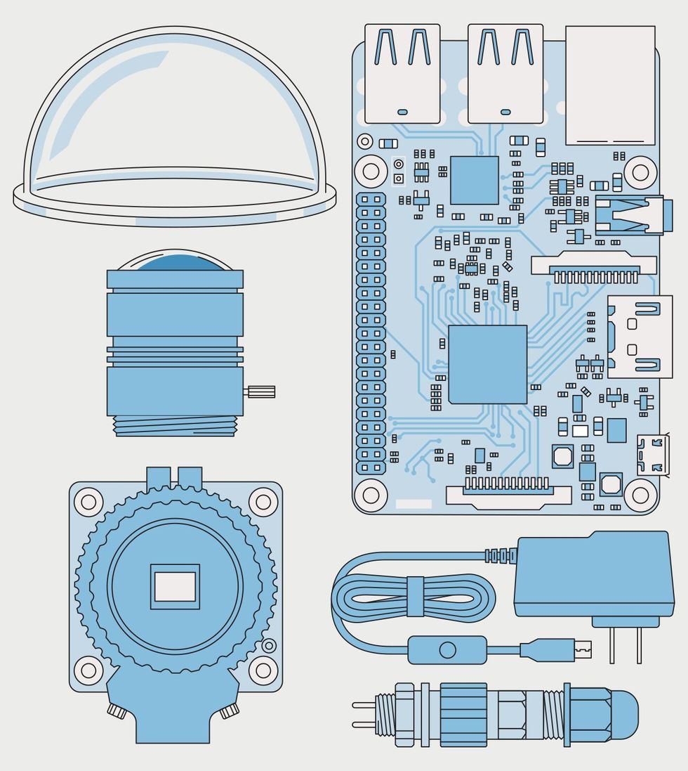 This illustration shows many of the components used in this project. 
